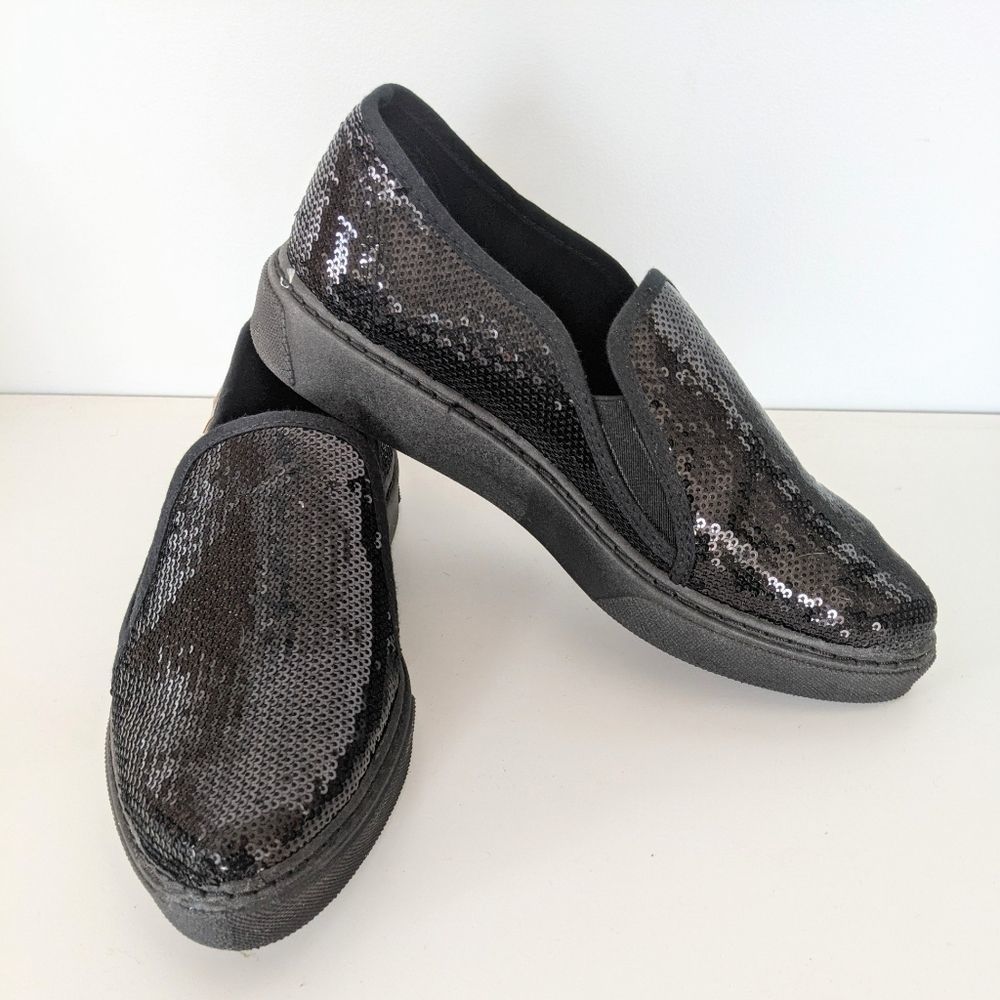 New black sparkly natural world slip-ons  37